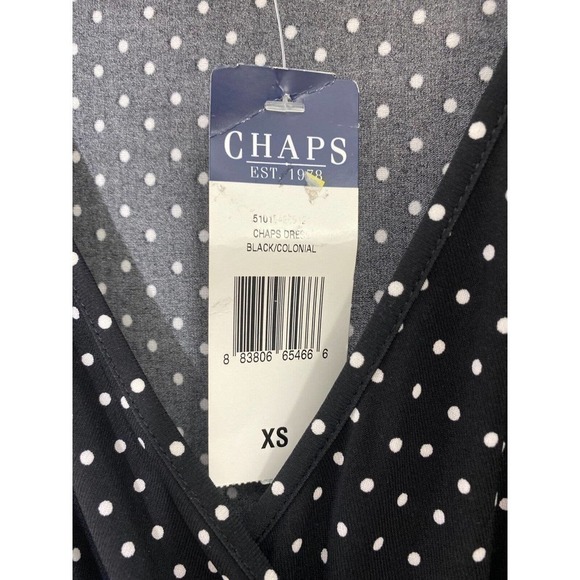 Chaps Black Sleeveless Wrap Dress Polka Dot Stripe V-Neck Bodycon SZ XS - Picture 5 of 9